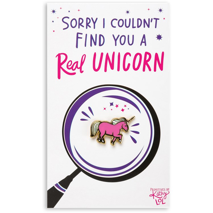 Enamel Pin - Couldn't Find You A Real Unicorn - Pin: 1" x 0.75", Card: 3" x 5" - Metal, Enamel, Paper