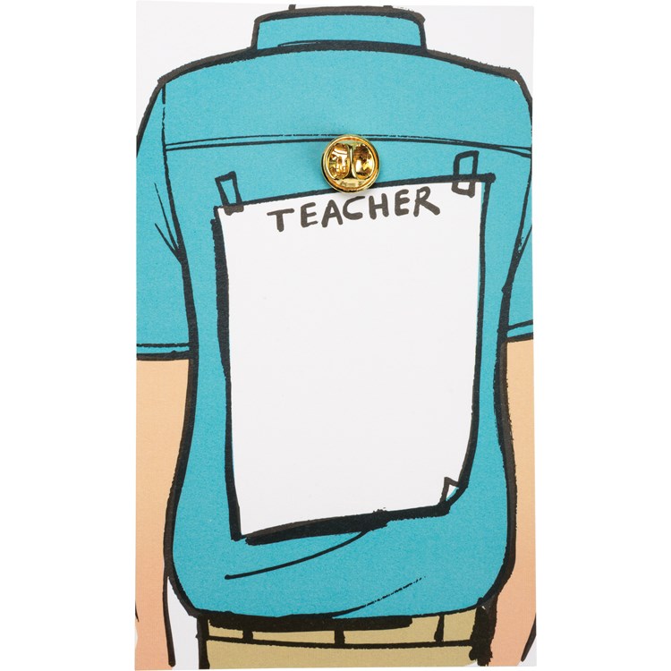 Enamel Pin - Best Teacher Ever - Pin: 0.75" x 1", Card: 3" x 5" - Metal, Enamel, Paper