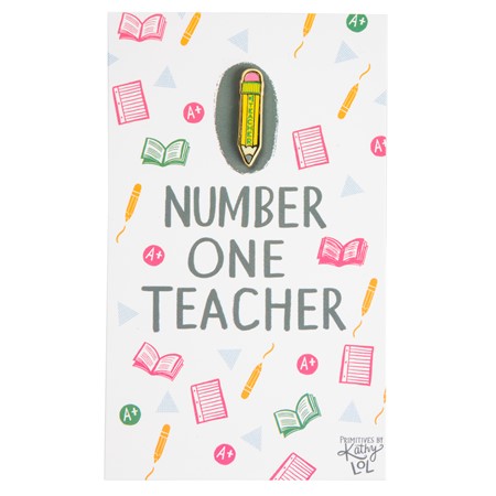 Enamel Pin - Number One Teacher - Pin: 0.23" x 1", Card: 3" x 5" - Metal, Enamel, Paper