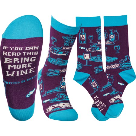 Socks - If You Can Read This Bring More Wine - One Size Fits Most - Cotton, Nylon, Spandex