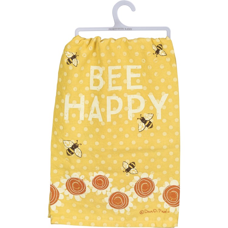 Bee Happy Yellow Kitchen Towel - Cotton