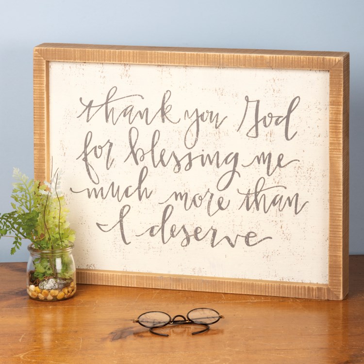 Inset Box Sign - Thank You God For Blessing Me - 18" x 14" x 1.75" - Wood