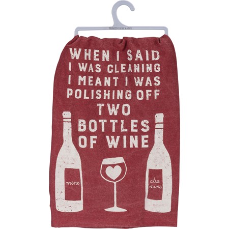 Kitchen Towel - Polishing Off Two Bottles Of Wine - 28" x 28" - Cotton