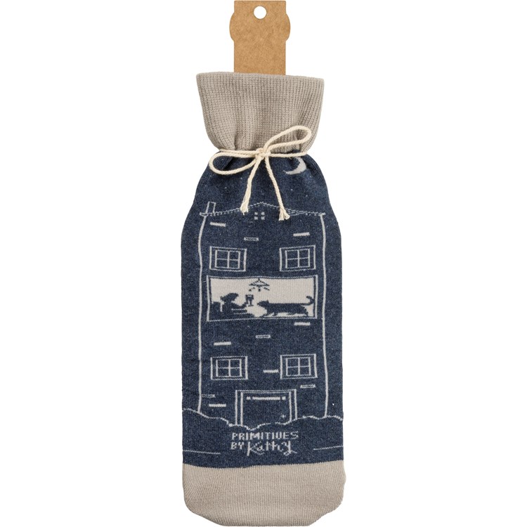 Bottle Sock - Not Drinking Alone If Cat Home - 3.50" x 11.25", Fits 750mL to 1.5L bottles - Cotton, Nylon, Spandex