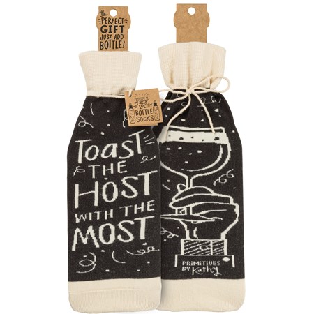 Bottle Sock - Toast The Host With The Most - 3.50" x 11.25", Fits 750mL to 1.5L bottles - Cotton, Nylon, Spandex