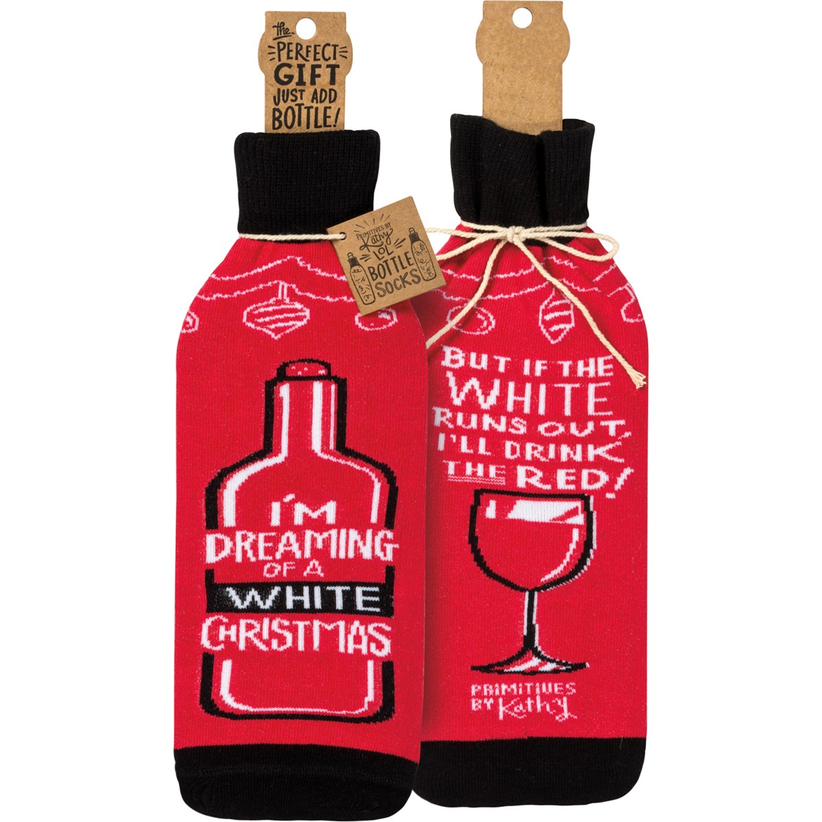 White Christmas I'll Drink Red Bottle Sock - Cotton, Nylon, Spandex