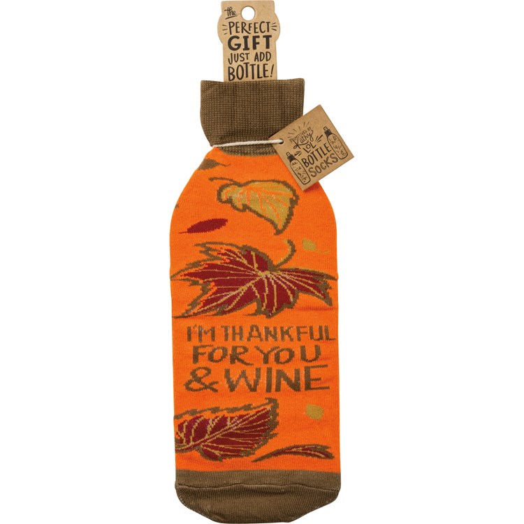 I'm Thankful For You And Wine Bottle Sock - Cotton, Nylon, Spandex