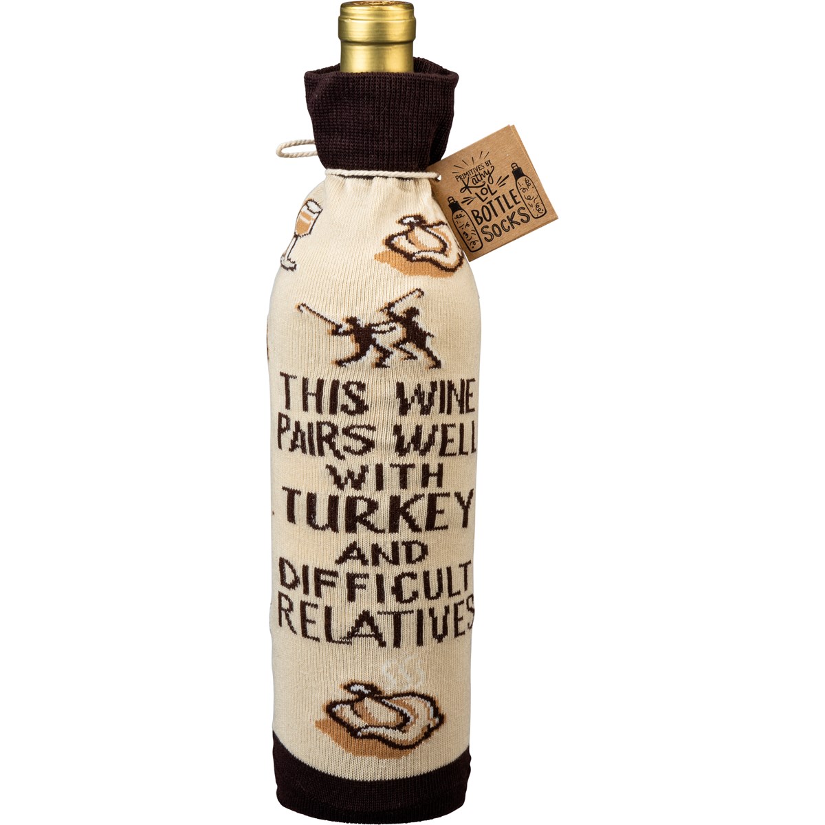 Wine Pairs Well With Turkey Bottle Sock - Cotton, Nylon, Spandex