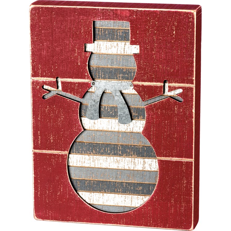 Snowman Slat Box Sign - Wood, Metal