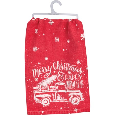 Kitchen Towel - Merry Christmas & Happy New Year - 28" x 28" - Cotton