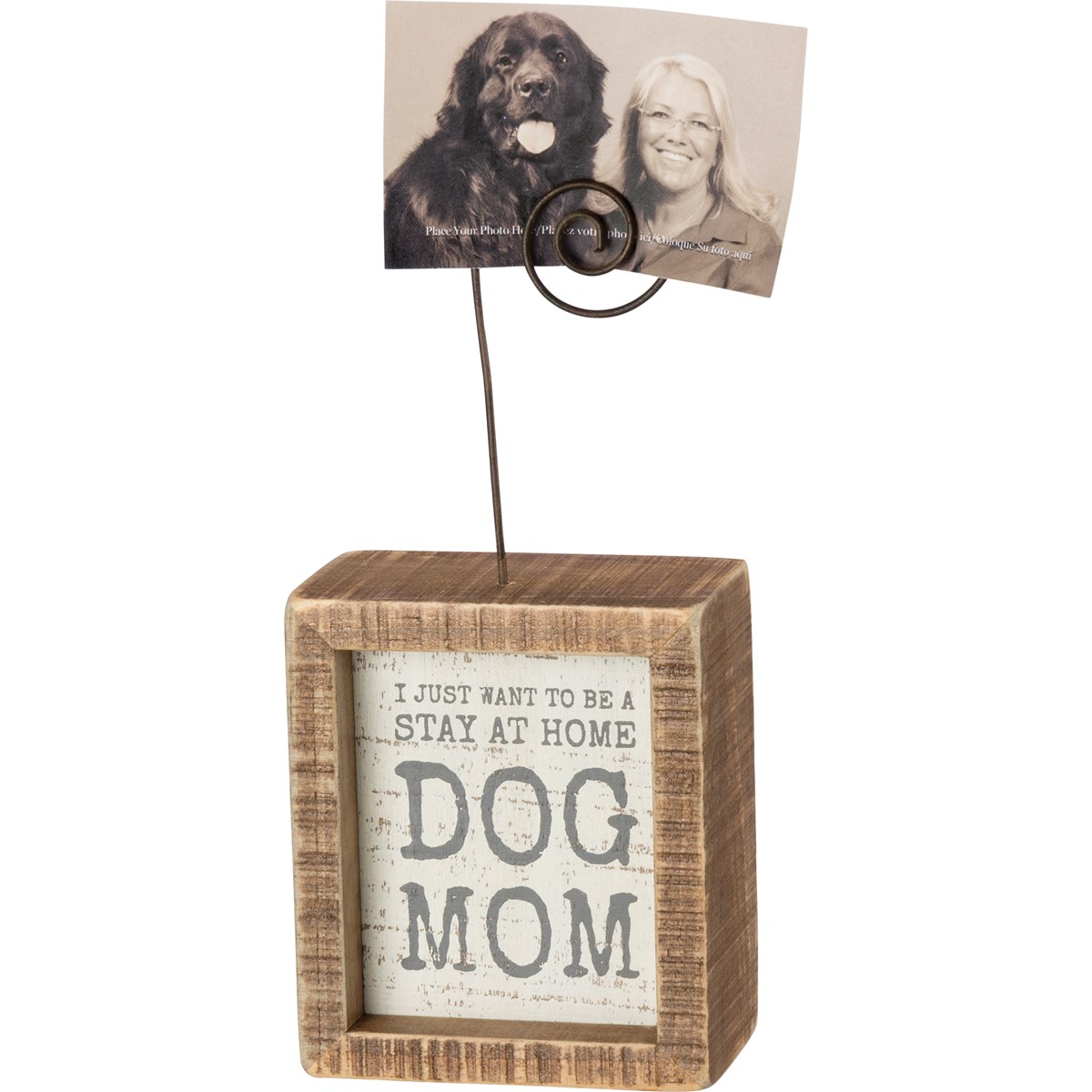 Inset Photo Block - Be A Stay At Home Dog Mom - 3" x 3.50" x 1.50", Plus Wire - Wood, Wire
