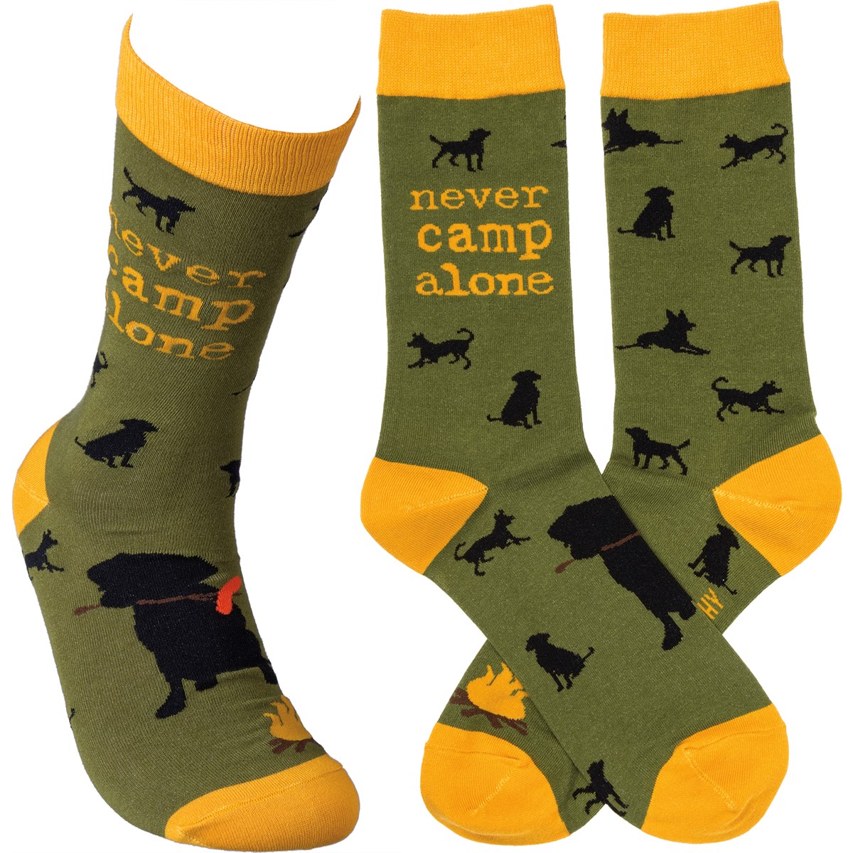 Socks - Never Camp Alone - One Size Fits Most - Cotton, Nylon, Spandex