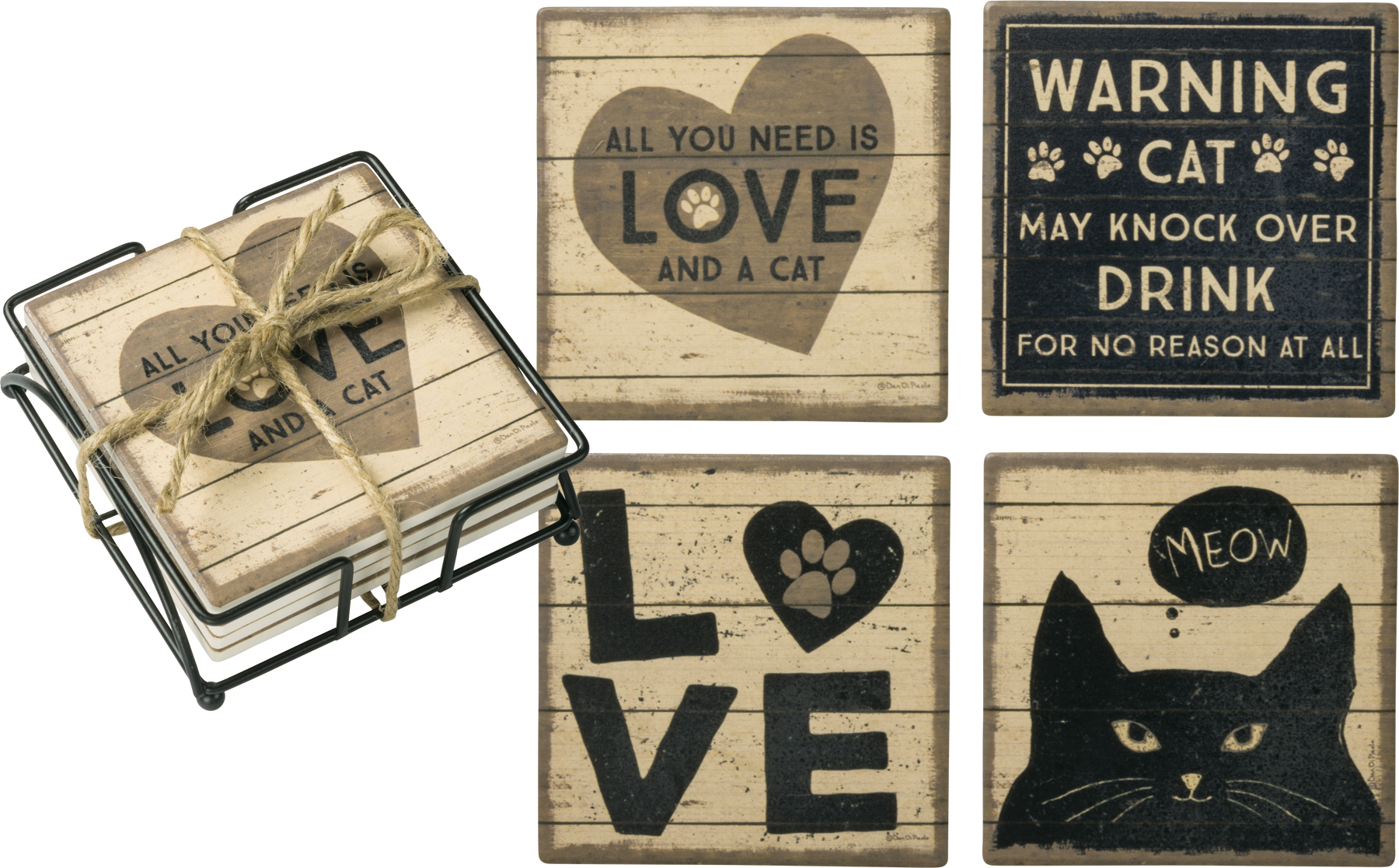Variety Pack of 4 Primitives By Kathy NEW Coasters Set Cat Drink 