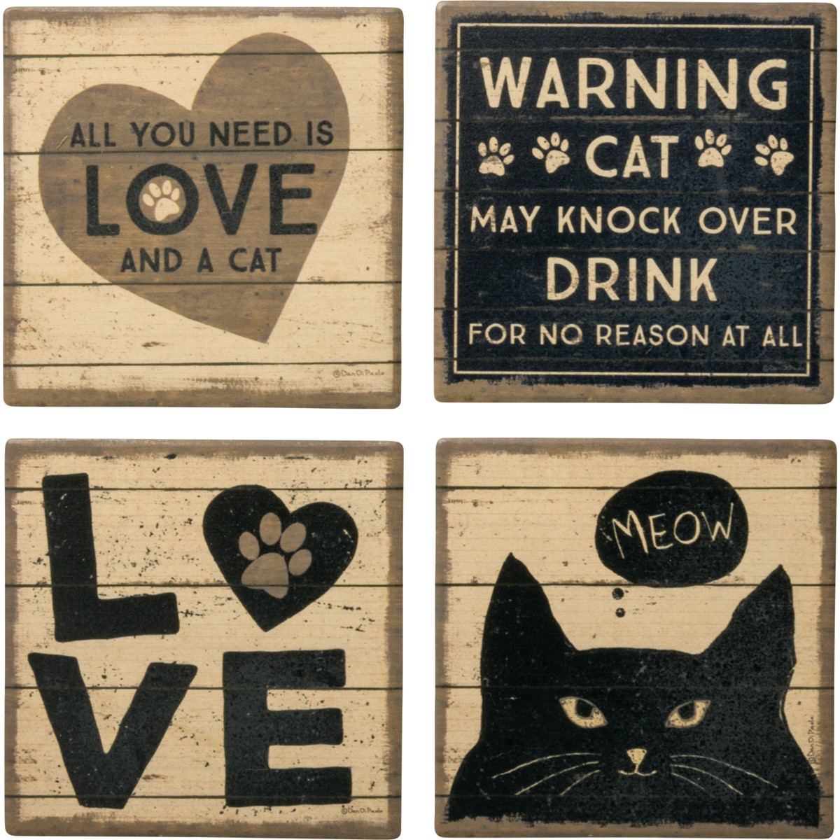 All You Need Is Love And A Cat Coaster Set - Stone, Metal, Cork