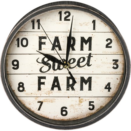 Clock - Farm Sweet Farm - 9.50" Diameter x 1.75" - Wood, Paper, Metal