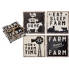 Coaster Set - Farm Sweet Farm - 4" x 4" x 1.50" - Stone, Metal, Cork