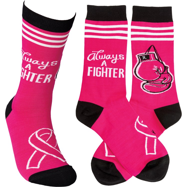Socks - Always A Fighter - One Size Fits Most - Cotton, Nylon, Spandex