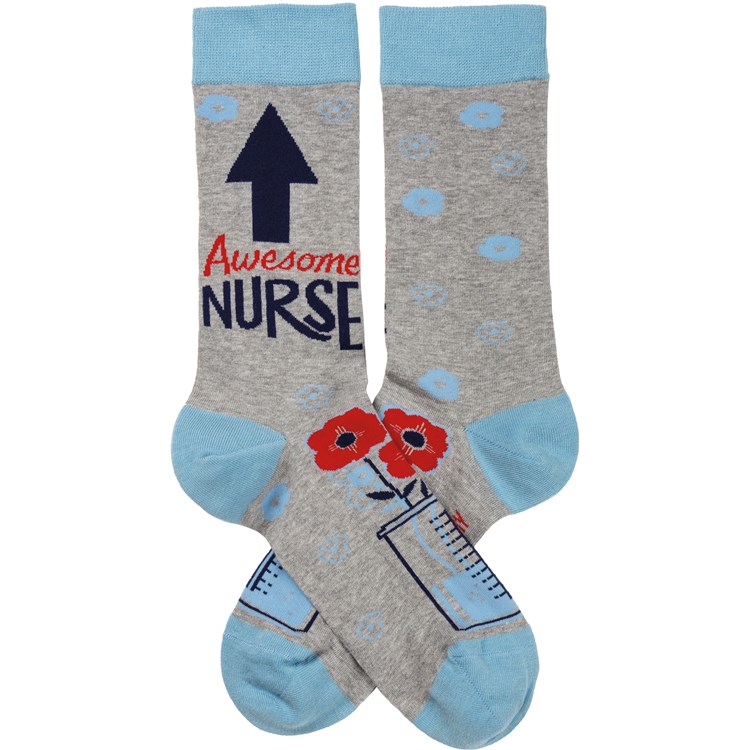 Socks - Awesome Nurse - One Size Fits Most - Cotton, Nylon, Spandex