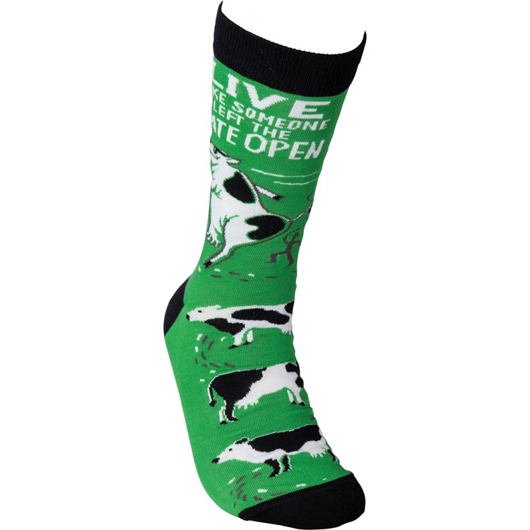 Socks - Live Like Someone Left The Gate Open - One Size Fits Most - Cotton, Nylon, Spandex