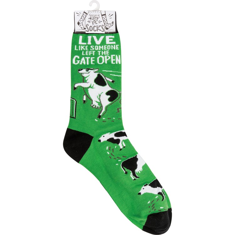 Socks - Live Like Someone Left The Gate Open - One Size Fits Most - Cotton, Nylon, Spandex
