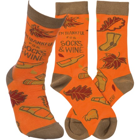Socks - I'm Thankful For Socks & Wine - One Size Fits Most - Cotton, Nylon, Spandex