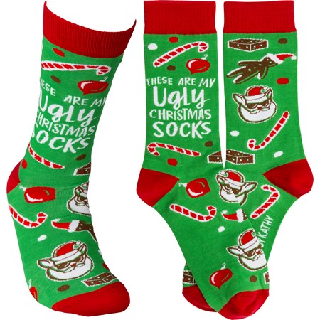 Socks - These Are My Ugly Christmas Socks - One Size Fits Most - Cotton, Nylon, Spandex