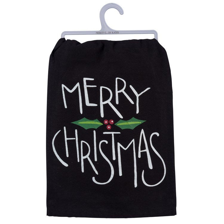 Merry Christmas Holly Kitchen Towel - Cotton