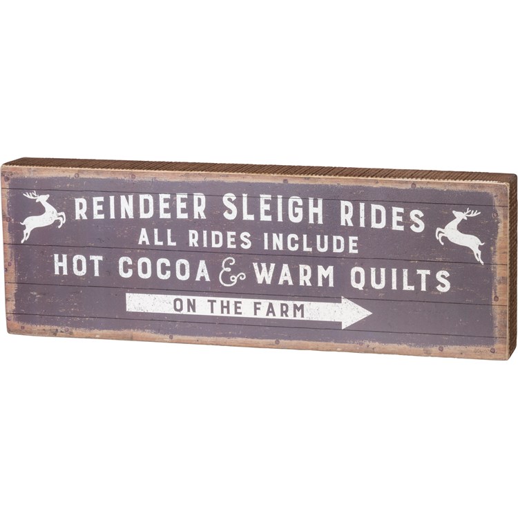 Reindeer Sleigh Rides Box Sign - Wood, Paper