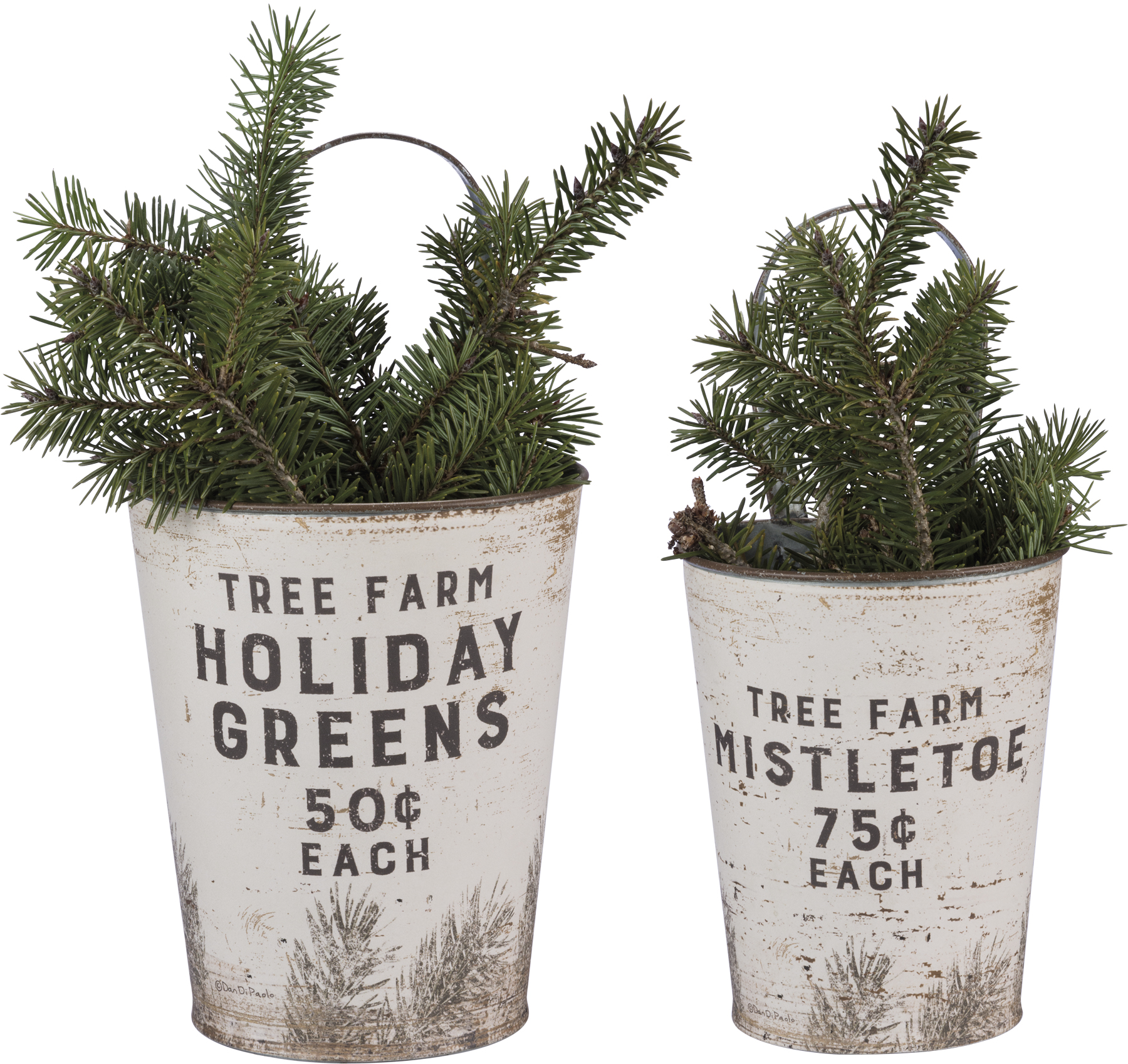Primitives by Kathy 39896 Farmhouse Tin Buckets Farm Fresh Christmas Trees