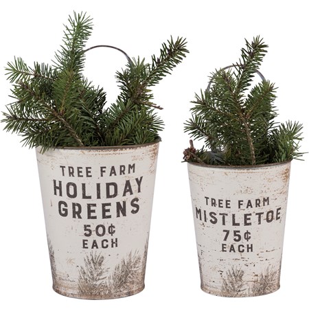 Tree Farm Holiday Greens Wall Bucket Set - Metal, Paper