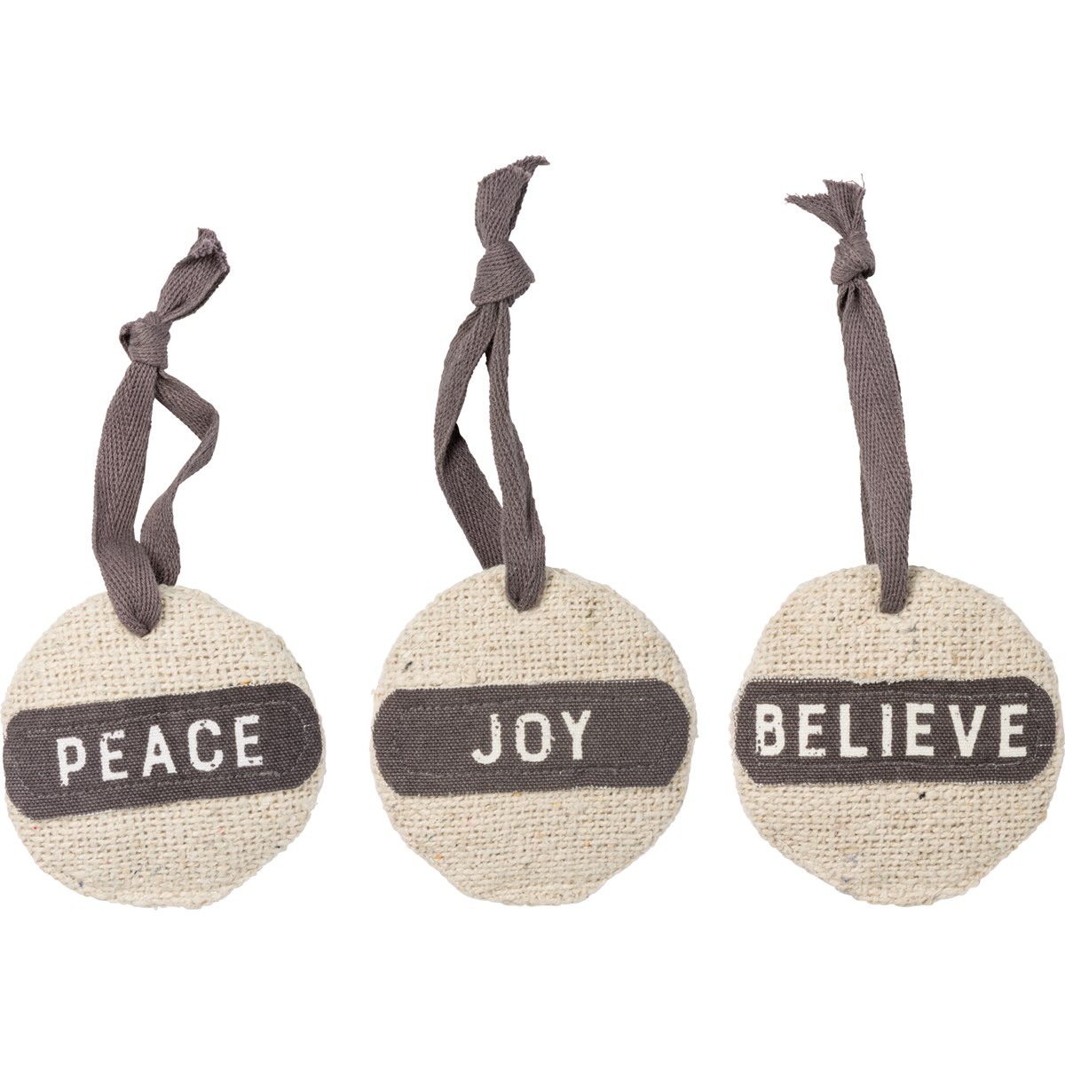 Joy Peace Believe Ornament Set - Cotton
