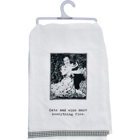 Kitchen Towel - Cats And Wine Make Everything Fine - 28" x 28" - Cotton