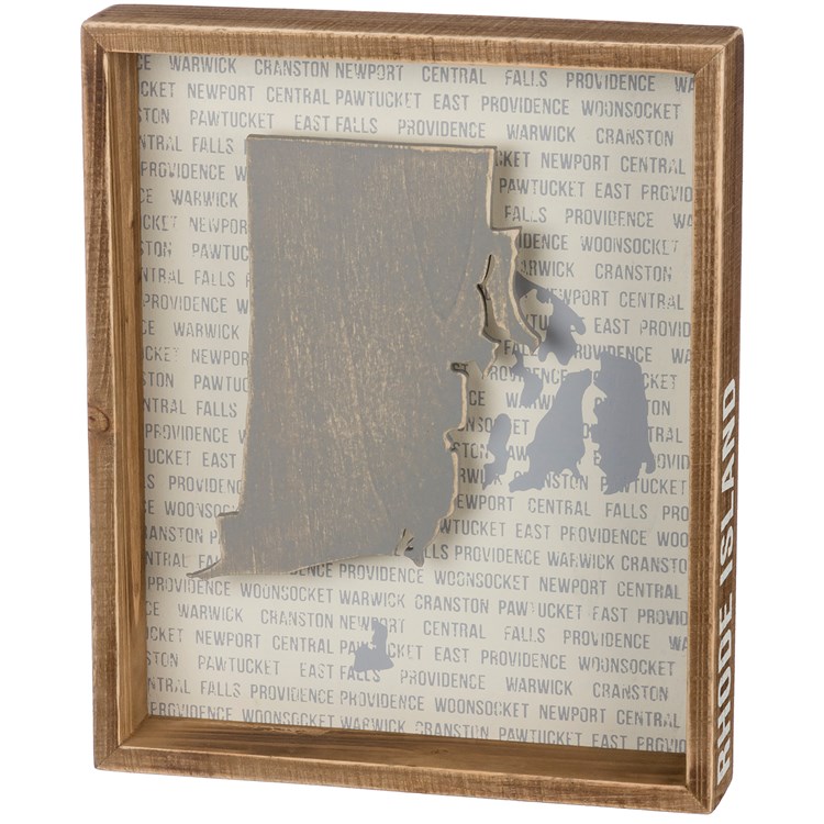 Reverse Box Sign - Rhode Island - 10" x 12" x 1.75" - Wood